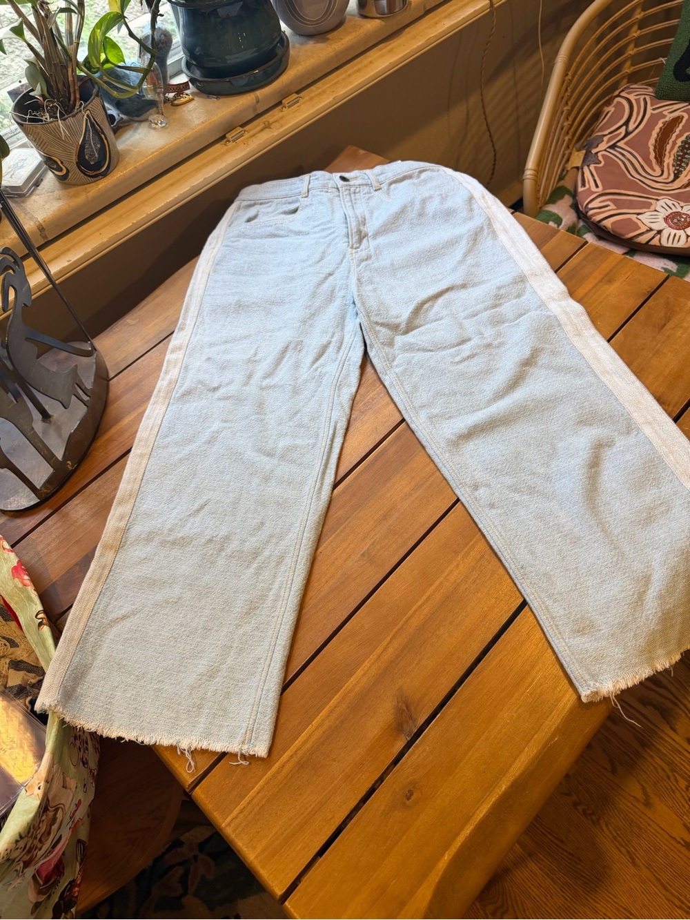 Billy Reid Light Blue Wide-Leg Jeans with Side Stripe